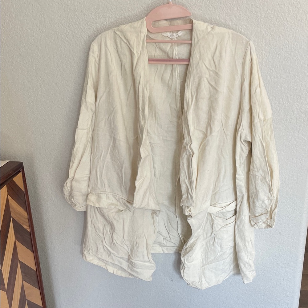 Lush Rayon Linen Cream Open Front Cardigan size L, but just about OS